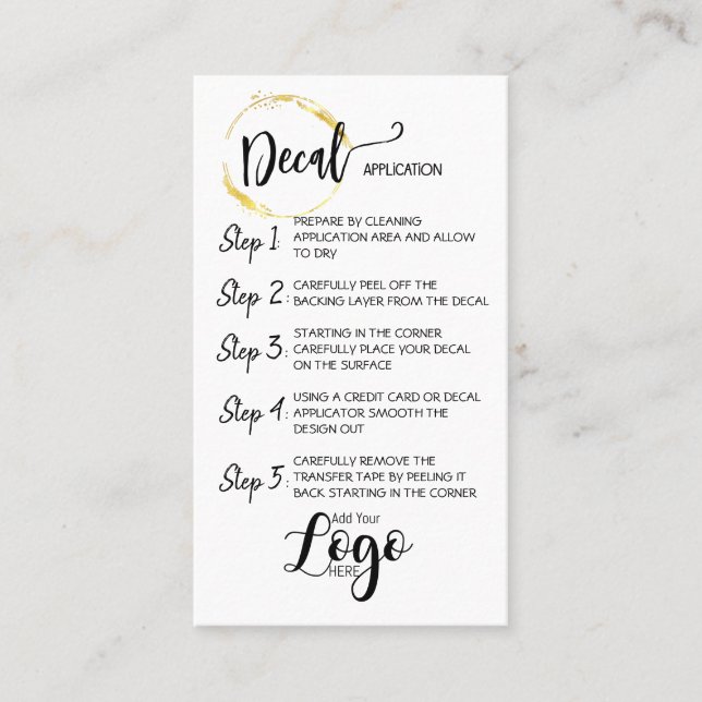 ADD YOUR LOGO decal application CARE CARDS vinyl (Front)