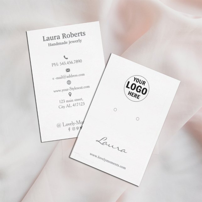 Add your logo earring display business card (#zazzlemade #addlogo #socialmedia #earringdisplay #custom #calligraphy #soft)