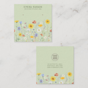Add Your Logo, Earrings Wildflower Green Display Square Business Card