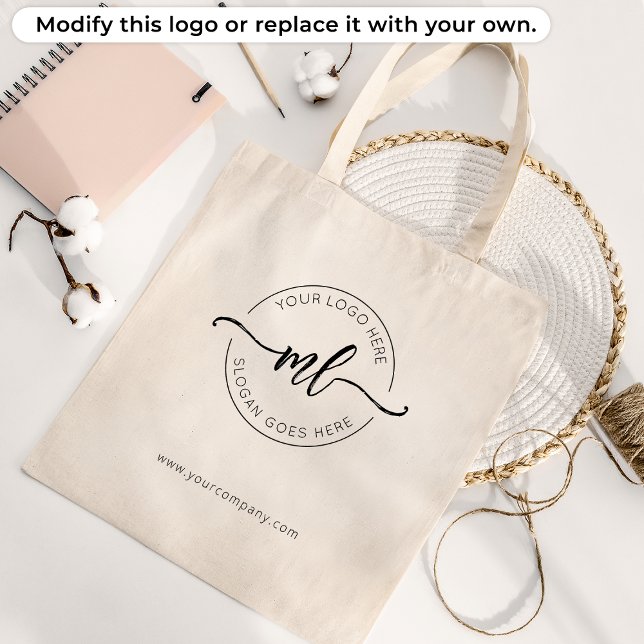 Add Your Logo Elegant Monogram Initials Branding Tote Bag (Creator Uploaded)