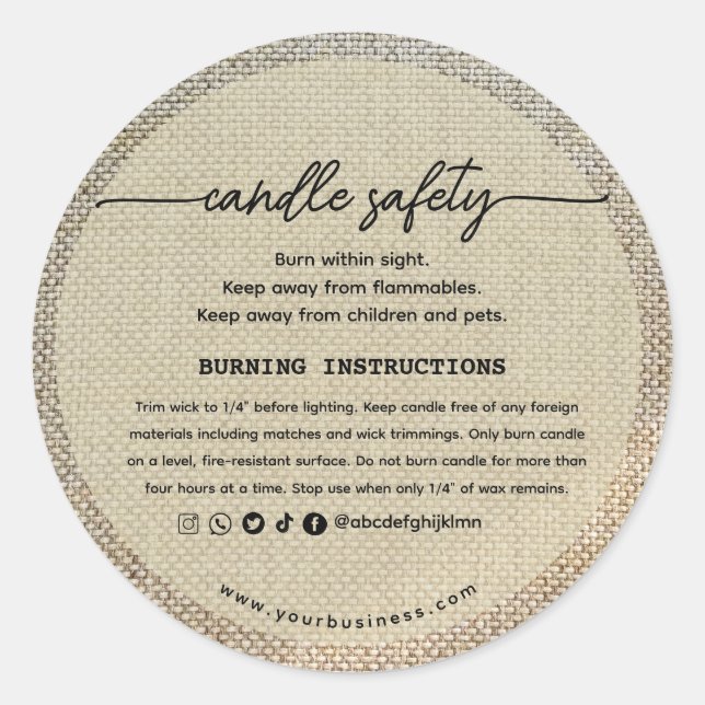 Add your Logo Elegant Rustic Candle safety Label (Front)