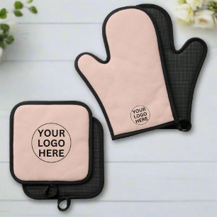 Add Your Logo Here l Professional Blush Pink Brand Oven Mitt & Pot Holder Set
