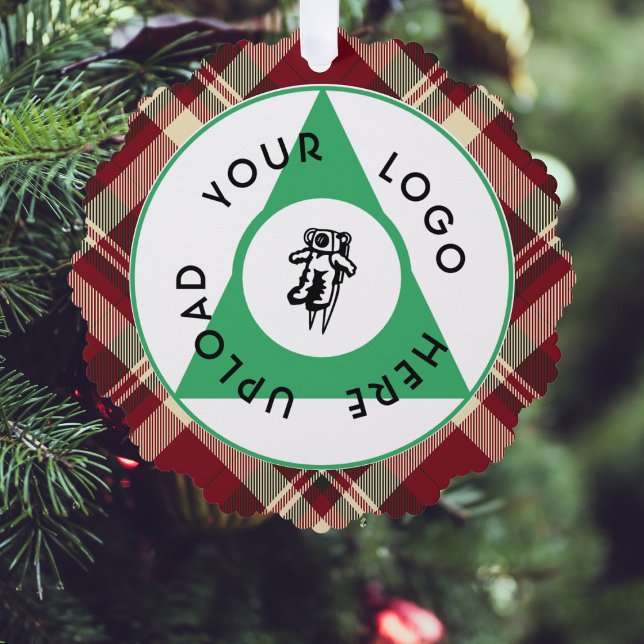 Add Your Logo Holiday Plaid Tree Decoration Card (Creator Uploaded)
