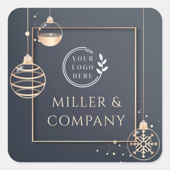Add Your Logo Holidays Christmas Corporate Modern Square Sticker (Front)