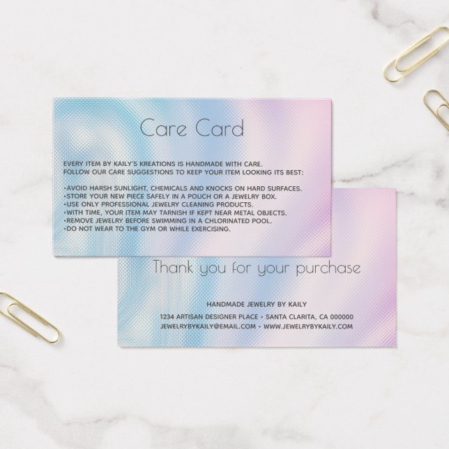 Add your logo Holographic Jewellery Care Card (Office)