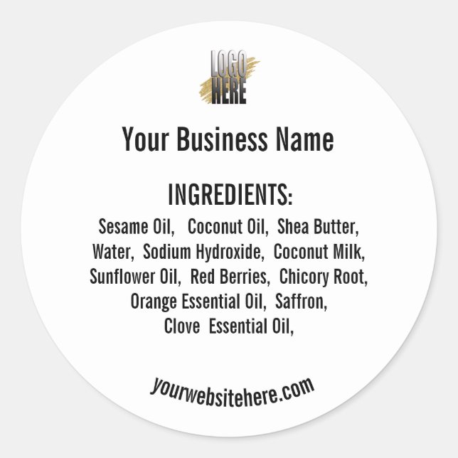 Add your logo ingredient list with website White Classic Round Sticker (Front)