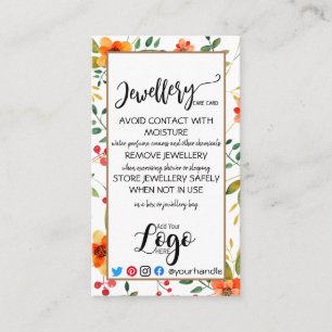 ADD YOUR LOGO jewellery CARE CARDS small UK floral