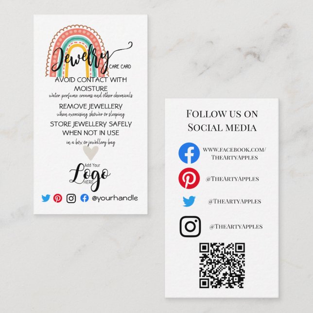 ADD YOUR LOGO jewellery CARE CARDS USA Rainbow (Front/Back)