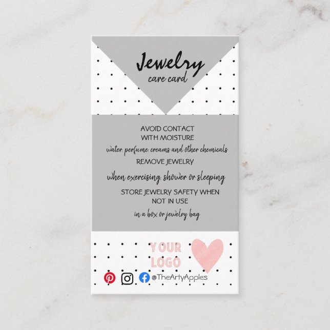 ADD YOUR LOGO JEWELRY CARE CARDS (Front)