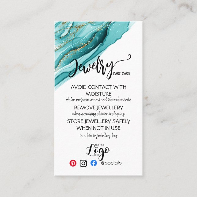 ADD YOUR LOGO jewelry CARE CARDS UK (Front)