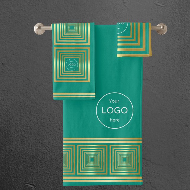 Add your logo luxury mint green gold Towel set (Creator Uploaded)