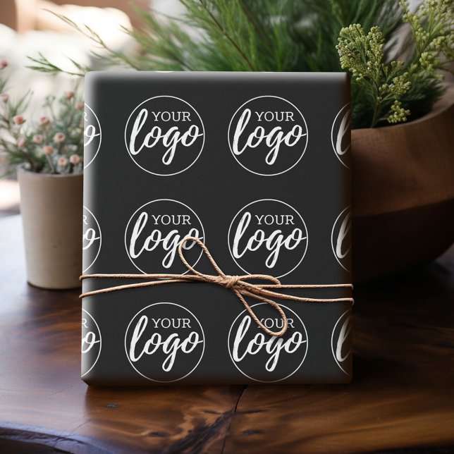 Add Your Logo - minimal design black background Wrapping Paper (Personalized Logo Wrapping Paper)