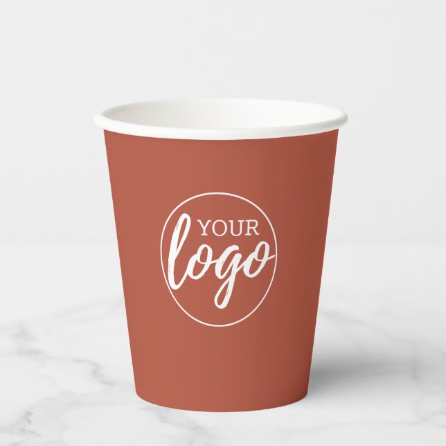 Add Your Logo - minimal design - terra cotta Paper Cups (Front)