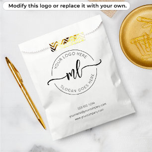 Add Your Logo Minimalist Monogram Black and White Favour Bag