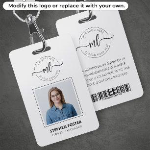 Add Your Logo Minimalist Monogram Initial Employee ID Badge
