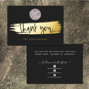 Add Your Logo Modern Black White Gold Thank You Foil Holiday Card