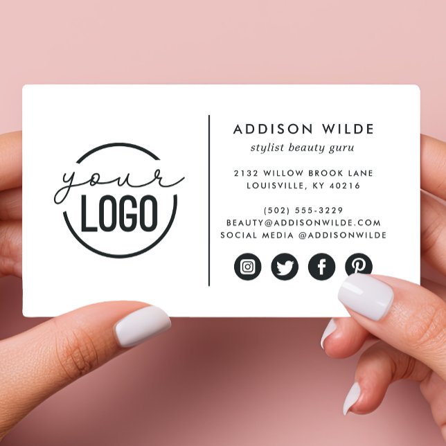 Add Your Logo Modern Minimalist Simple White Business Card (Creator Uploaded)