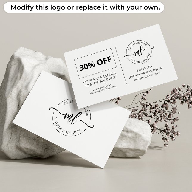 Add Your Logo Monogram Initials Customer White Discount Card (Creator Uploaded)