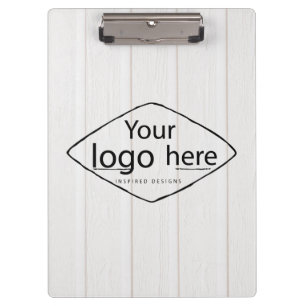 Add your logo on white wood boards clipboard