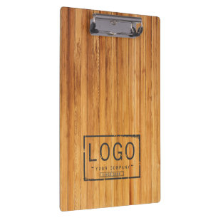 Add your logo on wooden floor clipboard