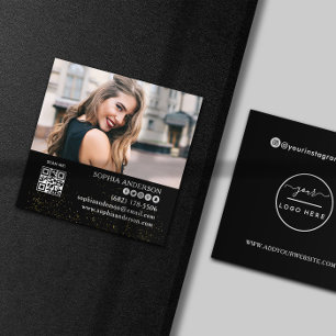 add your logo photo QR code Modern social media Square Business Card