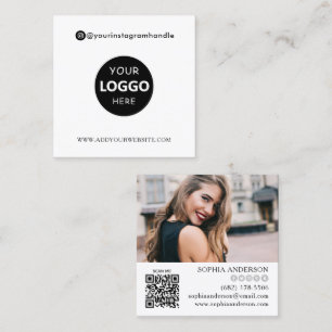 add your logo photo QR code Modern social media Square Business Card