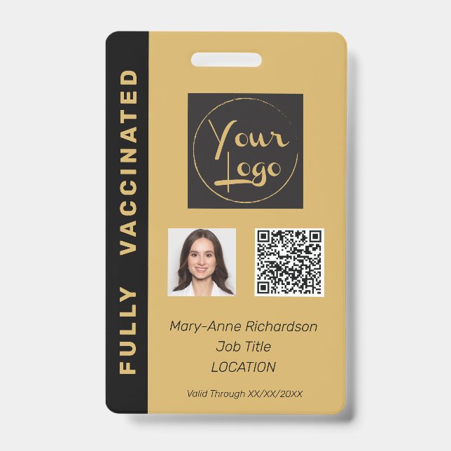 Add Your Logo Photo QR Code Vaccination ID Badge (Front)