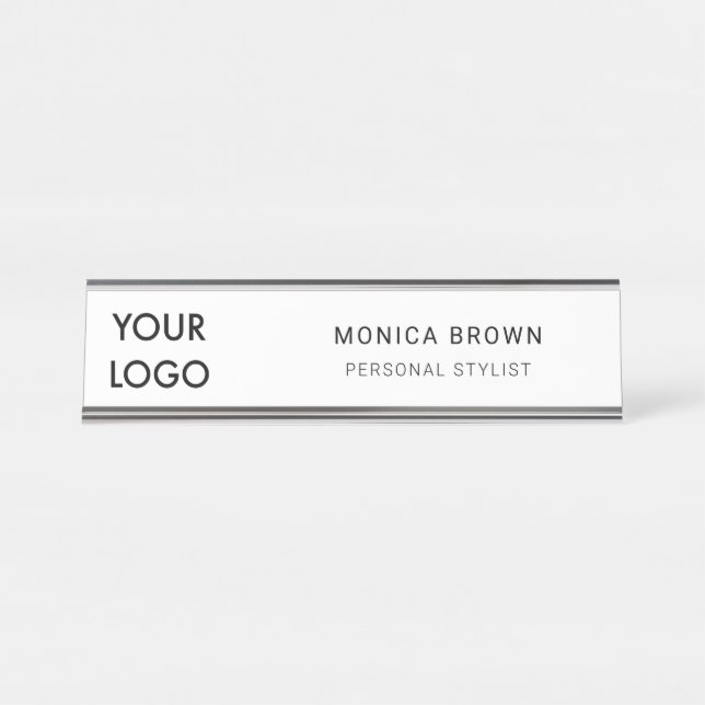 Add Your Logo | Professional Minimalist Desk Name Plate (Front)