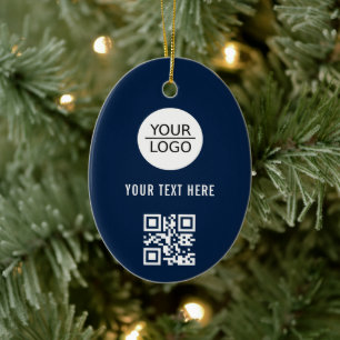 Add your Logo QR Code Custom Text Promotion Blue Ceramic Ornament