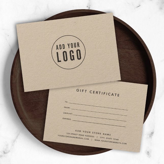 Add Your Logo Rustic Kraft Gift Certificate (Creator Uploaded)