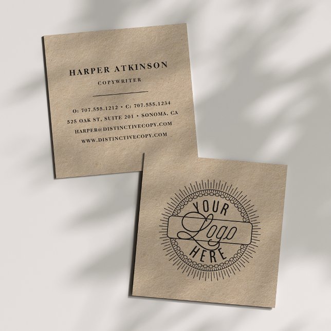 Add Your Logo | Rustic Kraft Square Business Card (Creator Uploaded)