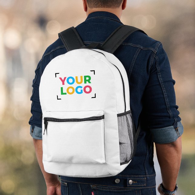 Add Your Logo Simple Branding White Printed Backpack (Creator Uploaded)