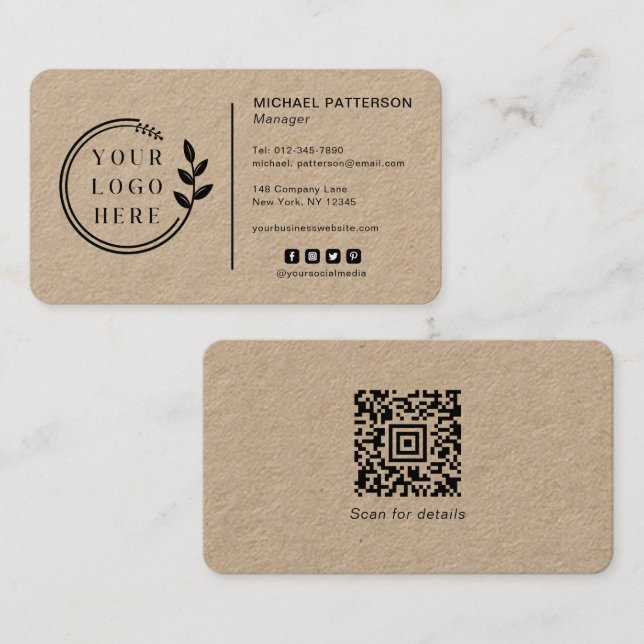 Add Your Logo Social Media QR Code Corporate Business Card (Front/Back)