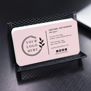 Add Your Logo Social Media QR Code Corporate Pink Business Card