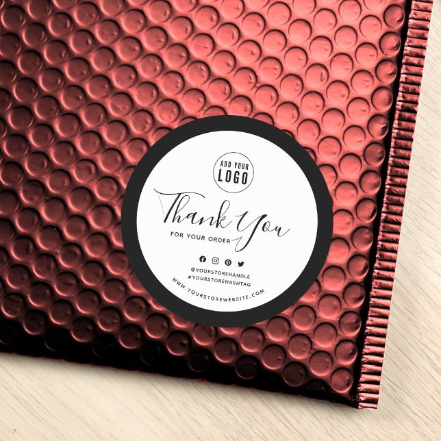 Add Your Logo Social Media Thank You Custom Border Classic Round Sticker (Creator Uploaded)