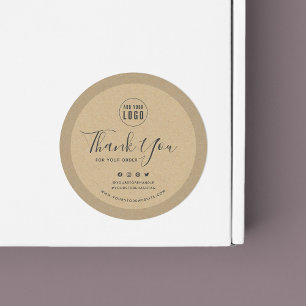 Add Your Logo Social Media Thank You Kraft  Classic Round Sticker