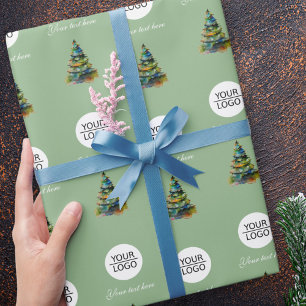 Add your Logo Text Promotion Christmas Tree Green Wrapping Paper