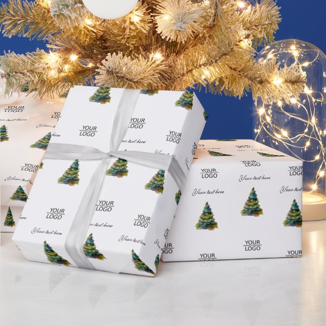 Add your Logo Text Promotion Christmas Tree  Wrapping Paper (Holidays)