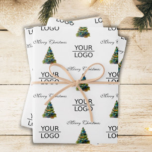 Add your Logo Text Promotion Christmas Tree Wrapping Paper Sheet
