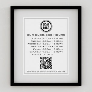 Add Your Logo Text QR Code Business Opening Hours Poster