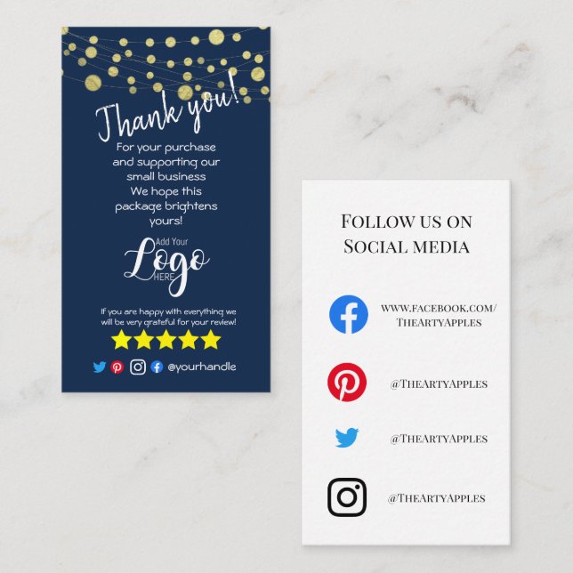 ADD YOUR LOGO thank you order insert blue gold (Front/Back)