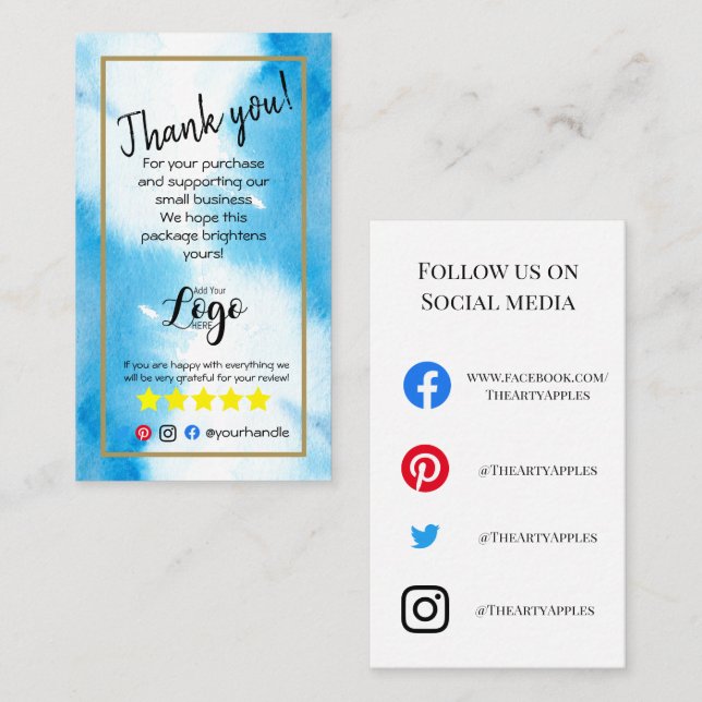 ADD YOUR LOGO thank you order insert blue water (Front/Back)