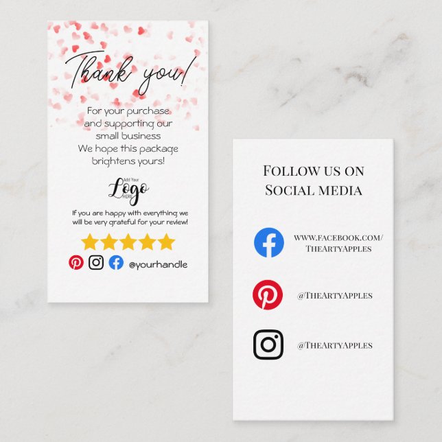 ADD YOUR LOGO thank you order insert heart (Front/Back)