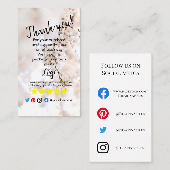 ADD YOUR LOGO thank you order insert pink blossom (Front/Back)