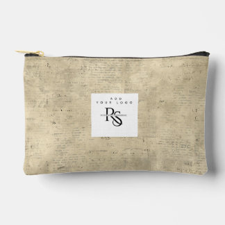 Add your logo Trendy wood background natural Accessory Pouch