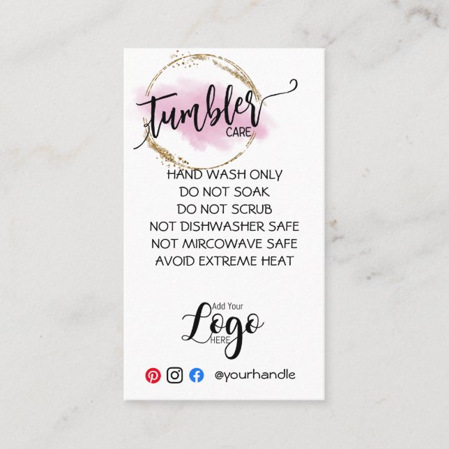 ADD YOUR LOGO TUMBLER CARE CARDS vinyl business (Front)