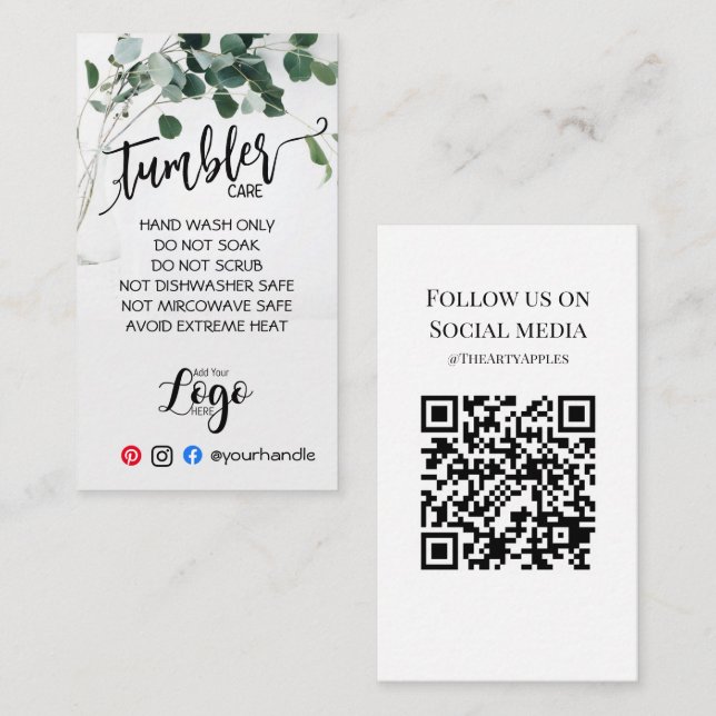 ADD YOUR LOGO tumbler CARE vinyl eucalyptus Business Card (Front/Back)