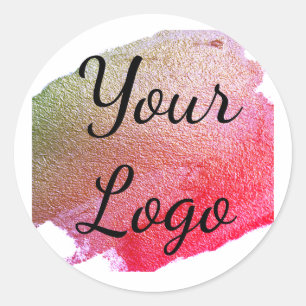 add your logo website pink green golden simple min classic round sticker