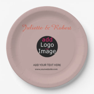 Add Your Logo Wedding Dusty Rose Hue Art Paper Plate