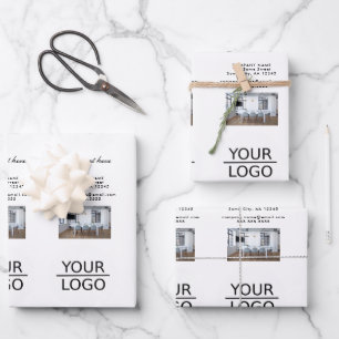 Add your Logo with Custom Text Photo Promotion Wrapping Paper Sheet